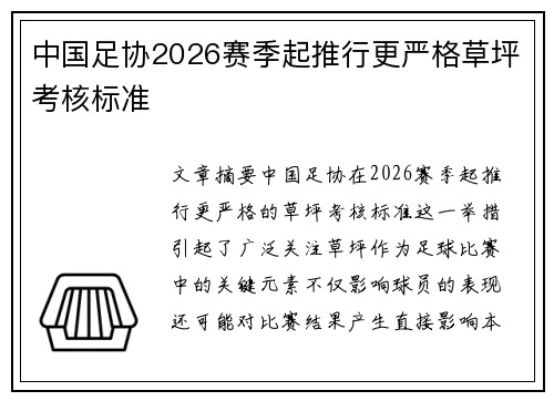 中国足协2026赛季起推行更严格草坪考核标准